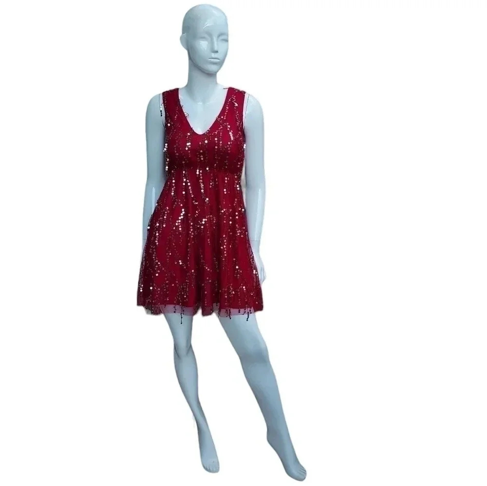 NWT SFC Southern Fried Chics Shimmy Cocktail Party Wine Gold Sequin Dress Sz XS - Picture 4 of 14